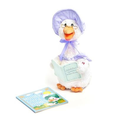 Cuddle Barn - Mother Goose Read-Along (Periwinkle) | Animated Bird Plush with Mouth Movement Recites 7 Nursery Rhymes, Comes with Board Book, 14 inches