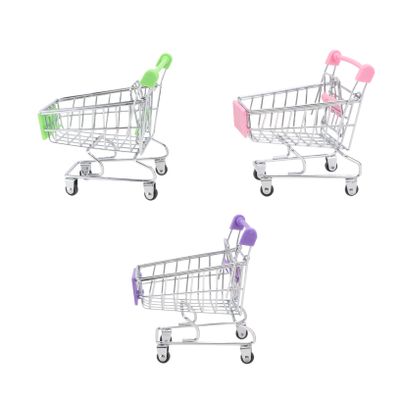Kisangel 3pcs Mini Shopping Cart Toy Trolley for Boys and Girls Pretend Play Iron Grocery Cart Green for Makeup Storage and Role Play