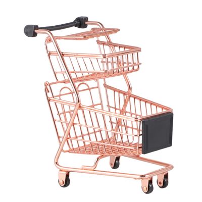 Toddmomy Mini Shopping Cart Trolley Storage Gadget Shopping Cart for Mini Two-Tier Shopping Cart Golden