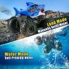 BOBXIN Amphibious Remote Control Shark Monster Truck Squirt Water,4WD All-Terrain Off-Road 2.4Ghz Waterproof RC Car Pool Water Toys for Kids Age 6+ Blue view 2