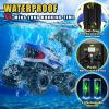 BOBXIN Amphibious Remote Control Shark Monster Truck Squirt Water,4WD All-Terrain Off-Road 2.4Ghz Waterproof RC Car Pool Water Toys for Kids Age 6+ Blue view 4