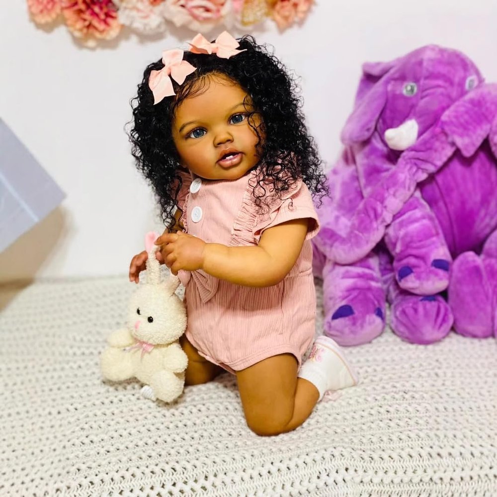 24 Inches Cute Realistic Reborn Toddler Doll Black Girl Newborn Lifelike Baby Dolls with Soft Body and Clothes Great Girls Toy Accessories for Kids 3+ & Adult Collectors