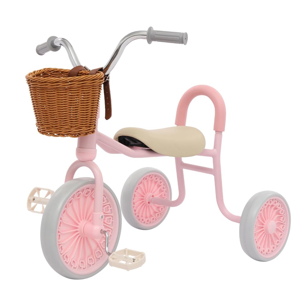 Children Tricycle,Freestanding Child Tricycles with Enlarged Pedal Imitation Rattan Woven Cart Basket,66Lbs Load Children Tricycle for Different Types of Road Surfaces