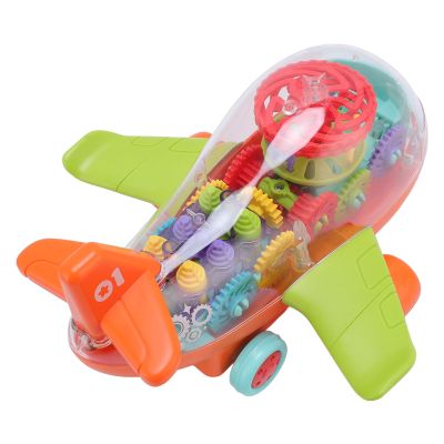 Alomejor Cartoon Electric Airplane Toy, Transparent Gear Plane Music Light Toy, Universal Rotation Simulation Aircraft Toy with 3 AA Batteries Operated for Children