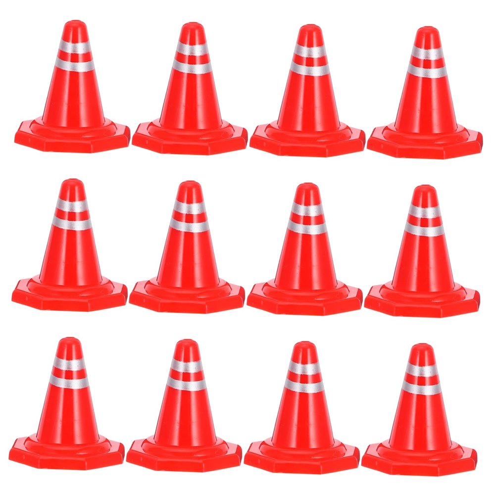 BESPORTBLE 12Pcs Roadblock Sign Traffic Cones for Simulation Play for Sand Table Creative Scenarios Weather Resistant Traffic Models