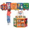 WOODMAM Wooden Activity Cube & Wall Panel Set, Montessori Toys for Toddlers Learning view 1