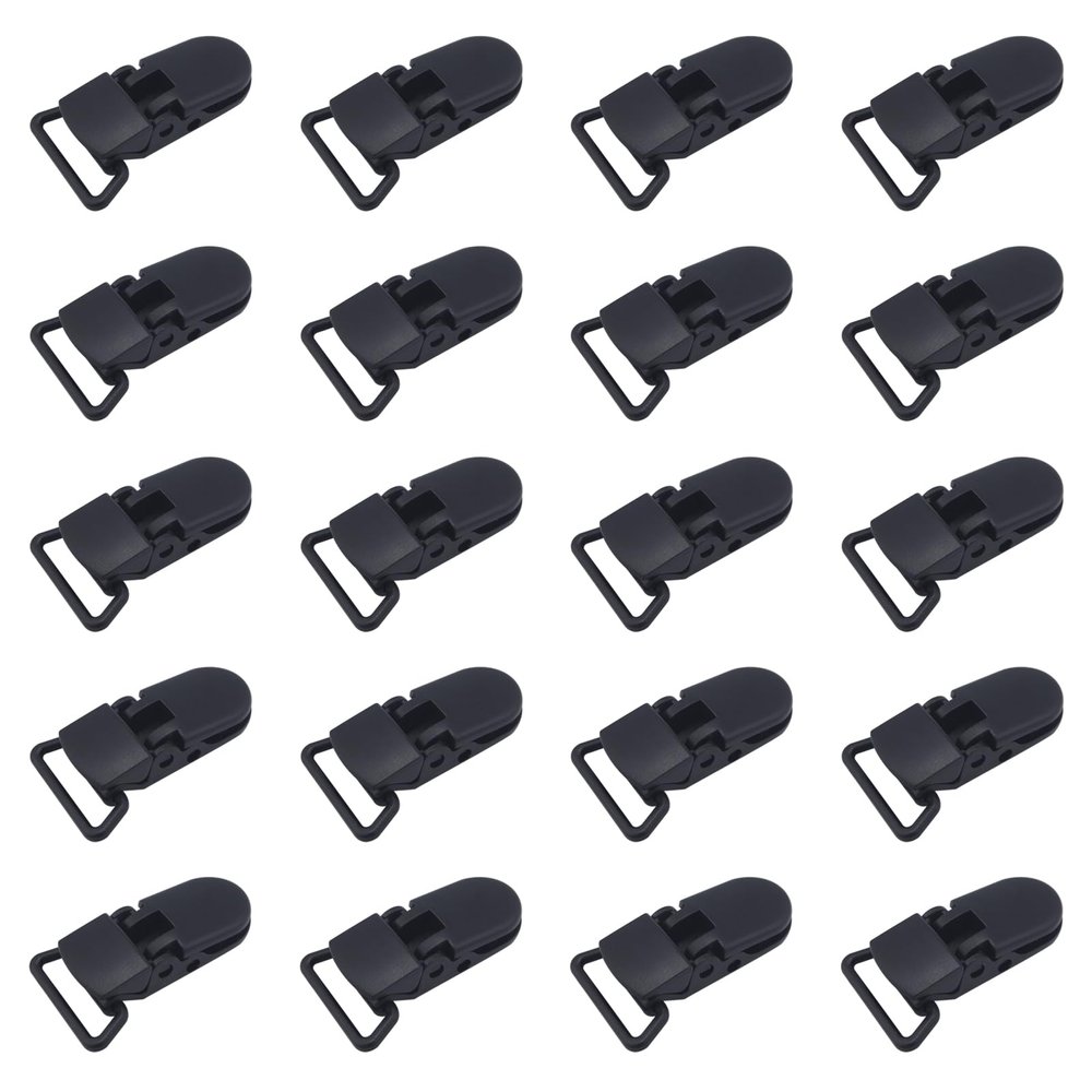 20-Pack Pacifier Clip Replacement Ends - BPA-Free Plastic Fasteners for DIY Baby Crafts, Sewing Bibs & Blankets Straps (3/4 Inch, Black)