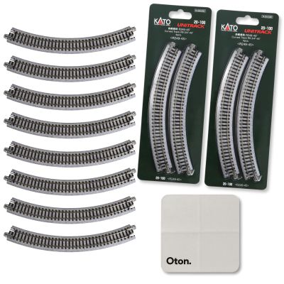 KATO N Scale 20-100 Unitrack R249-45 Curve Track (8 Pieces Total) + Track Cleaning Cloth 15x15cm Snap-Together Rail Set for Smooth Layout and Easy Maintenance