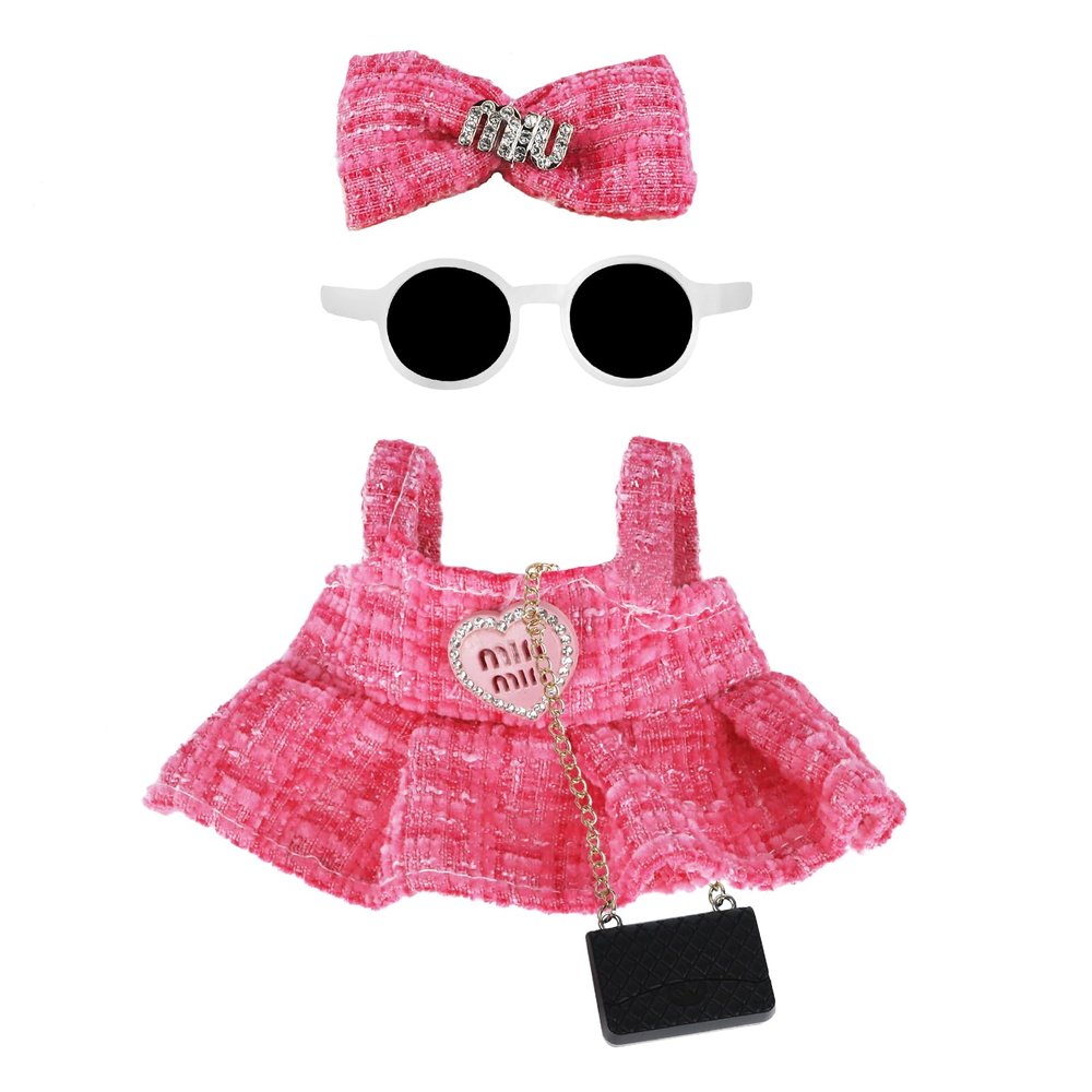Doll Clothes 17cm Pink Outfits for Dolls Elegant Black Dress Hair Clips Glasses and Bag Exquisite Clothes Accessories Compatible with Doll(Style 5)