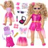 18 Inch Girl Doll Clothes and Makeup Accessories Playset, Included 2 Sets Doll Clothes, Gauze Skirt, Sunglasses, Belt, Stickers, Hair Clips, Bracelets, Eyeshadow, Lipstick, Blush (No Dolls and Shoes) view 1