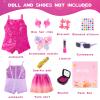 18 Inch Girl Doll Clothes and Makeup Accessories Playset, Included 2 Sets Doll Clothes, Gauze Skirt, Sunglasses, Belt, Stickers, Hair Clips, Bracelets, Eyeshadow, Lipstick, Blush (No Dolls and Shoes) view 2