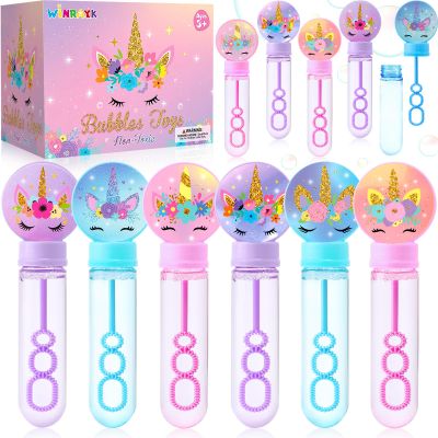 Winrayk 24 Large Unicorn Bubble Wands with Gift Box, Kids Unicorn Party Favors - Pastel Bubbles Bulk (6 Style & 3 Color), Pinata Filler Goodie Bag Stuffer Carnival Prize Summer Girls Birthday Supplies