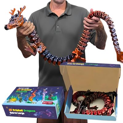 35.4in Large 3D Printed Dragon Toy with Gift Box - Flexible Articulated Dragon Action Figure for Imaginative Play or Desk Decor Display - Unique Gift for Kids & Stress Relief Toys Adults (Dark Red)