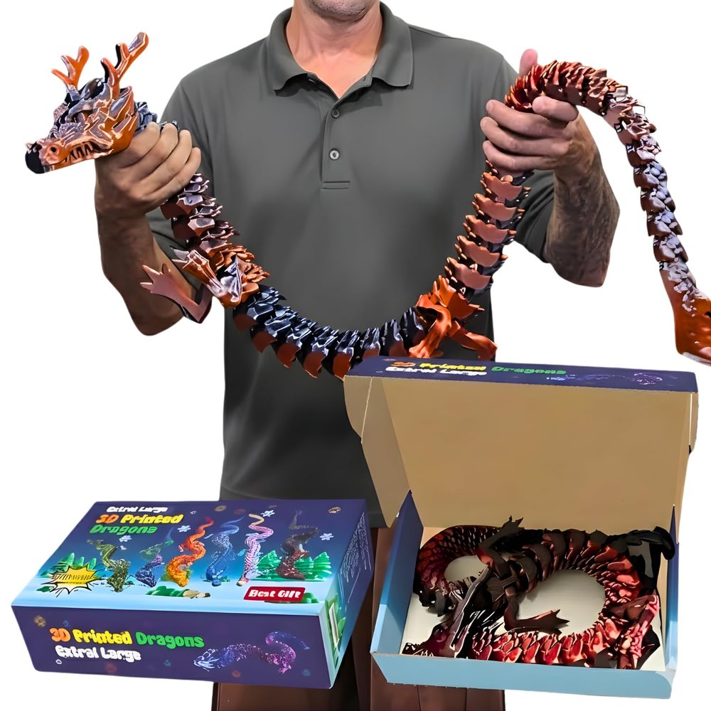 35.4in Large 3D Printed Dragon Toy with Gift Box - Flexible Articulated Dragon Action Figure for Imaginative Play or Desk Decor Display - Unique Gift for Kids & Stress Relief Toys Adults (Dark Red)