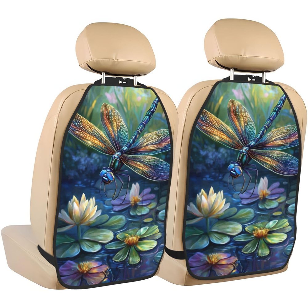 Dragonfly Car Seat Back Kick Protectors,2 Pack Kick Mats With Storage Pockets For Vehicles To Protect From Dirt Mud Scratches