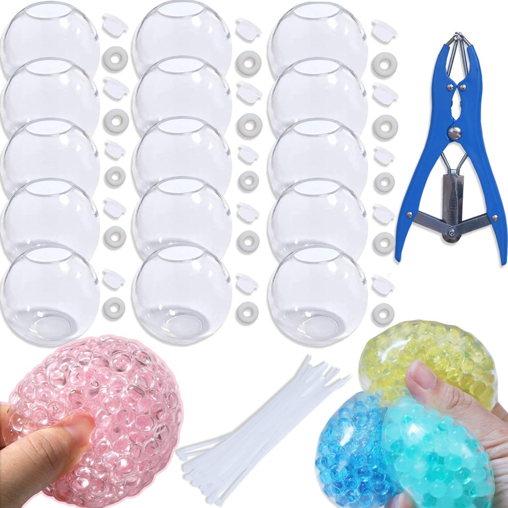 15pcs DIY Stress Ball Kit Blank Skins with Air Pump & Expander Tool for Making Pressure Balls, Make Your Own Fidget Pressure Balls for Adults (15Transparent)
