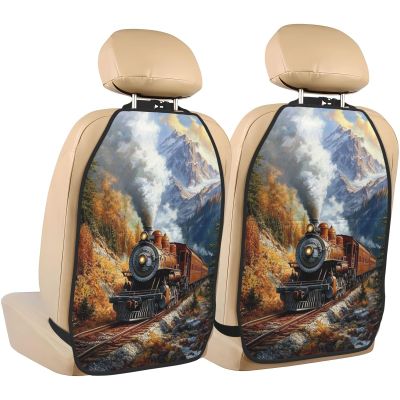 Vintage Train Car Seat Back Kick Protectors,2 Pack Kick Mats With Storage Pockets For Vehicles To Protect From Dirt Mud Scratches