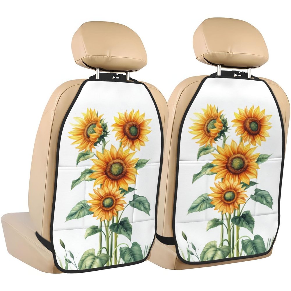 Sunflowers Car Seat Back Kick Protectors,2 Pack Kick Mats With Storage Pockets For Vehicles To Protect From Dirt Mud Scratches