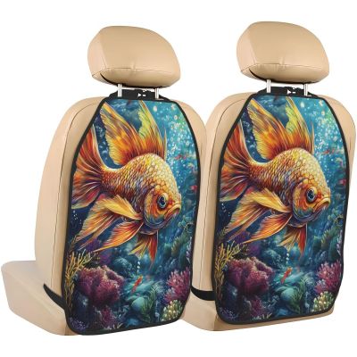 Fish Car Seat Back Kick Protectors,2 Pack Kick Mats with Storage Pockets for Vehicles to Protect from Dirt Mud Scratches