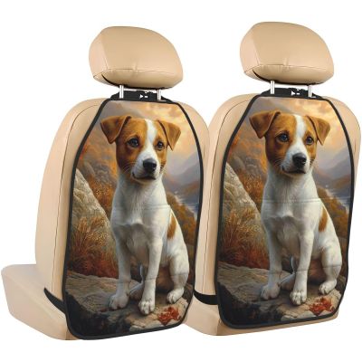 Jack Russell Terrier Dog Car Seat Back Kick Protectors,2 Pack Kick Mats with Storage Pockets for Vehicles to Protect from Dirt Mud Scratches
