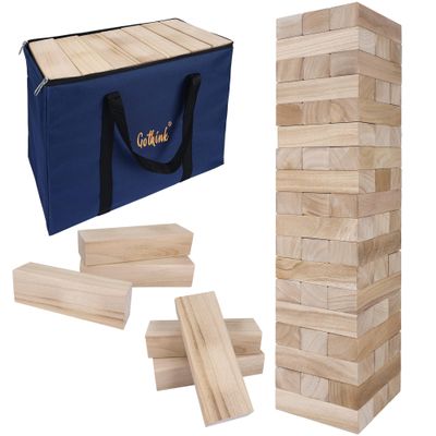 GOTHINK Giant Tumble Tower Game, Large Tumbling Tower Stacking to Over 5 FT 54pcs Wooden Jumbo Blocks for Outside Yard Games with Carry Case Timber Stacking Game Night Toy Gift for Kids Adults Family