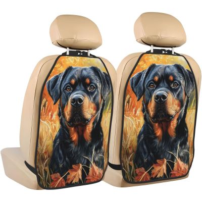 Rottweiler Dog Car Seat Back Kick Protectors,2 Pack Kick Mats with Storage Pockets for Vehicles to Protect from Dirt Mud Scratches