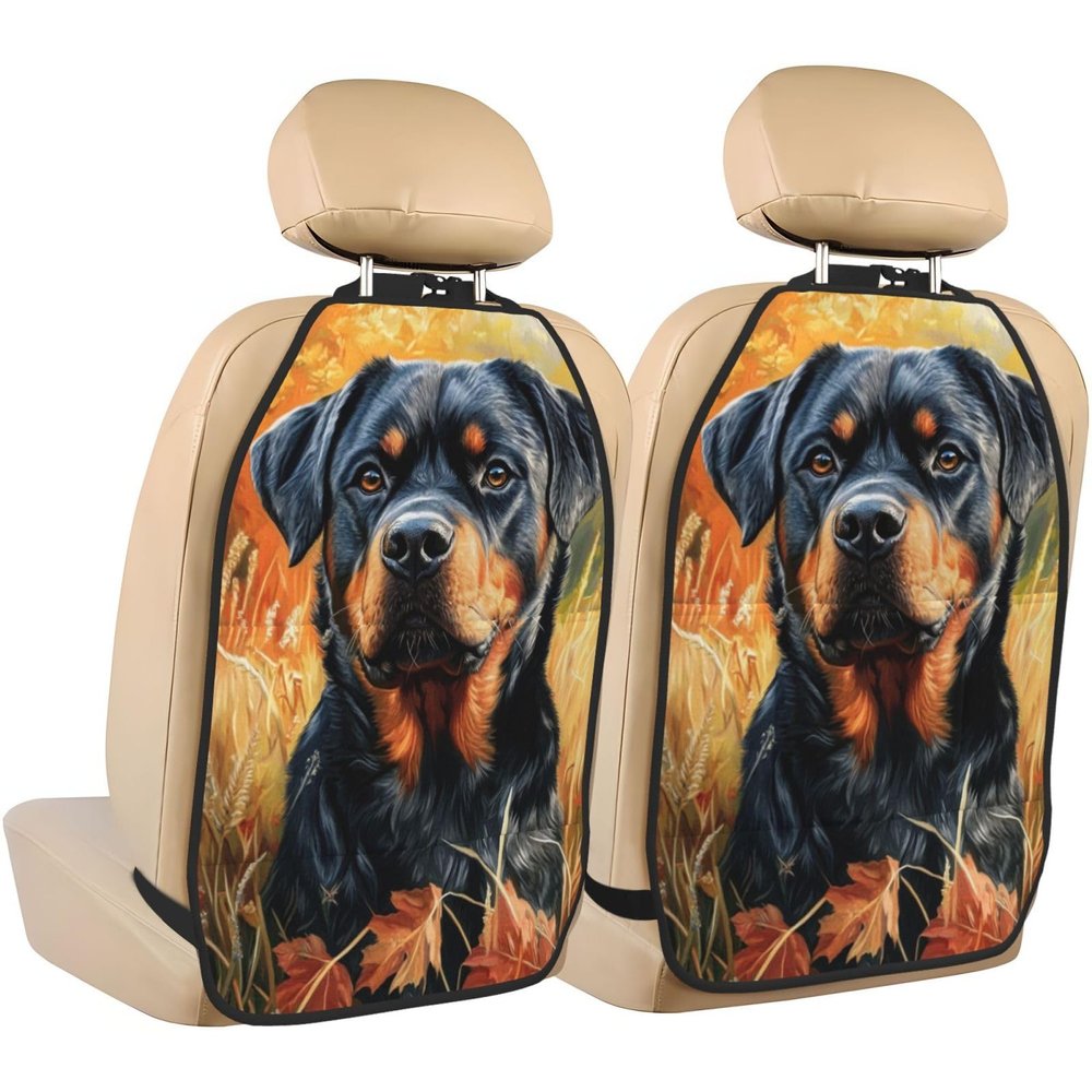 Rottweiler Dog Car Seat Back Kick Protectors,2 Pack Kick Mats with Storage Pockets for Vehicles to Protect from Dirt Mud Scratches