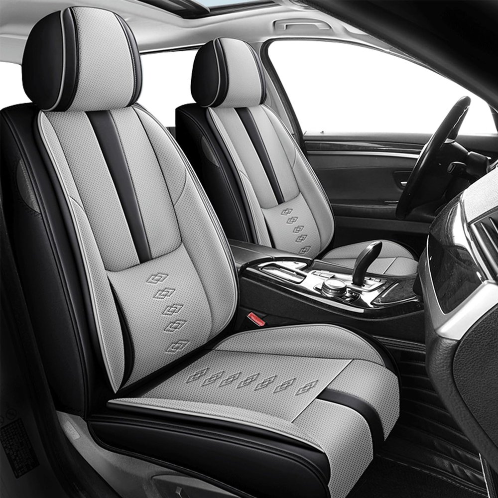 Cscevt Leather Seat Covers for Chevy Volt 2011-2019,Premium Car Seat Covers Front Set,Waterproof Car Seat Protectors with Airbag,Comfort Interior Cover Seats for Cars(Black+Grey)