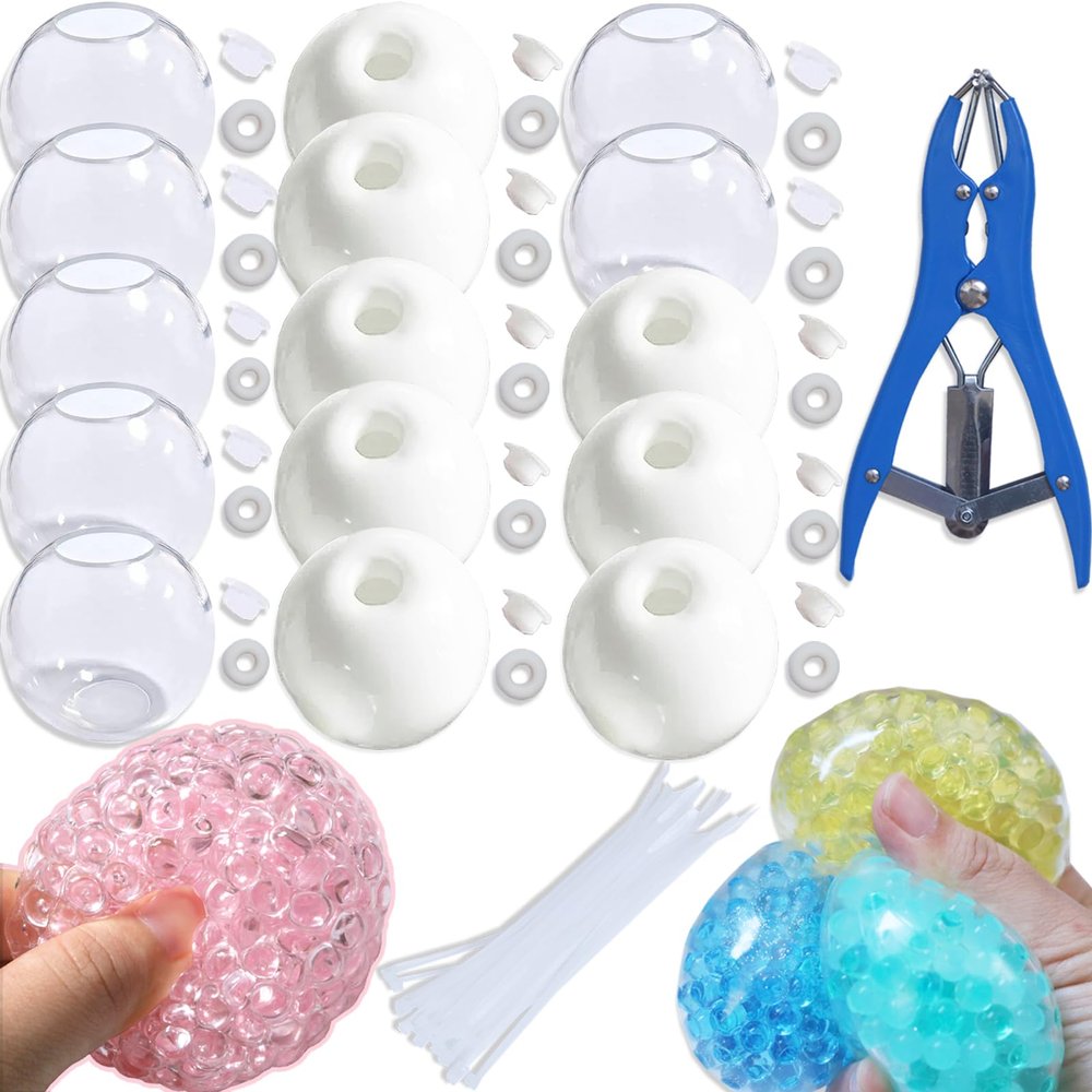 15pcs DIY Stress Ball Kit Blank Skins with Air Pump & Expander Tool for Making Pressure Balls, Make Your Own Fidget Pressure Balls for Adults (8White+7Transparent)
