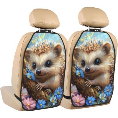 Cute Hedgehog Flower Car Seat Back Kick Protectors,2 Pack Kick Mats With Storage Pockets For Vehicles To Protect From Dirt Mud Scratches