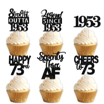 18pcs Black Glitter Dessert Cupcake Pick for Straight Outta 1953 Legend Since 1953 Theme Decor Supplies Men Happy 73rd Birthday Party Decoration
