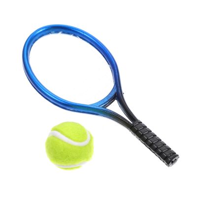 BESPORTBLE 1set Mini Tennis Racket and Decor Decorative Tennis Model for Dollhouse Vivid Miniature Sports Accessory for Home Decoration for Bookshelf and Desk Display