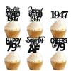 18pcs Black Glitter Dessert Cupcake Pick for Straight Outta 1947 Legend Since 1947 Theme Decor Supplies Men Happy 79th Birthday Party Decoration view 1