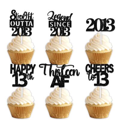18pcs Black Glitter Dessert Cupcake Pick for Straight Outta 2013 Legend Since 2013 Theme Decor Supplies Boys Happy 13th Birthday Party Decoration