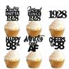 18pcs Black Glitter Dessert Cupcake Pick for Straight Outta 1928 Legend Since 1928 Theme Decor Supplies Men Happy 98th Birthday Party Decoration view 1