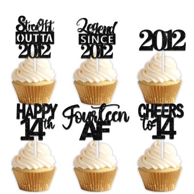 18pcs Black Glitter Dessert Cupcake Pick for Straight Outta 2012 Legend Since 2012 Theme Decor Supplies Men Happy 14th Birthday Party Decoration