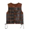 Medieval Steampunk Armor Vest, PU Leather with Brass Buckles and Rivets, Gothic Cosplay Costume, Brown and Black (Flaxen Brown) view 1