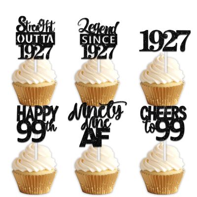 18pcs Black Glitter Dessert Cupcake Pick for Straight Outta 1927 Legend Since 1927 Theme Decor Supplies Men Happy 99th Birthday Party Decoration