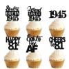 18pcs Black Glitter Dessert Cupcake Pick for Straight Outta 1945 Legend Since 1945 Theme Decor Supplies Men Happy 81st Birthday Party Decoration view 1