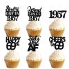 18pcs Black Glitter Dessert Cupcake Pick for Straight Outta 1957 Legend Since 1957 Theme Decor Supplies Boys Happy 69th Birthday Party Decoration view 1