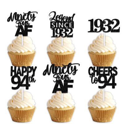 18pcs Black Glitter Dessert Cupcake Pick for Straight Outta 1932 Legend Since 1932 Theme Decor Supplies Men Happy 94th Birthday Party Decoration