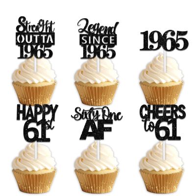 18pcs Black Glitter Dessert Cupcake Pick for Straight Outta 1965 Legend Since 1965 Theme Decor Supplies Men Happy 61st Birthday Party Decoration