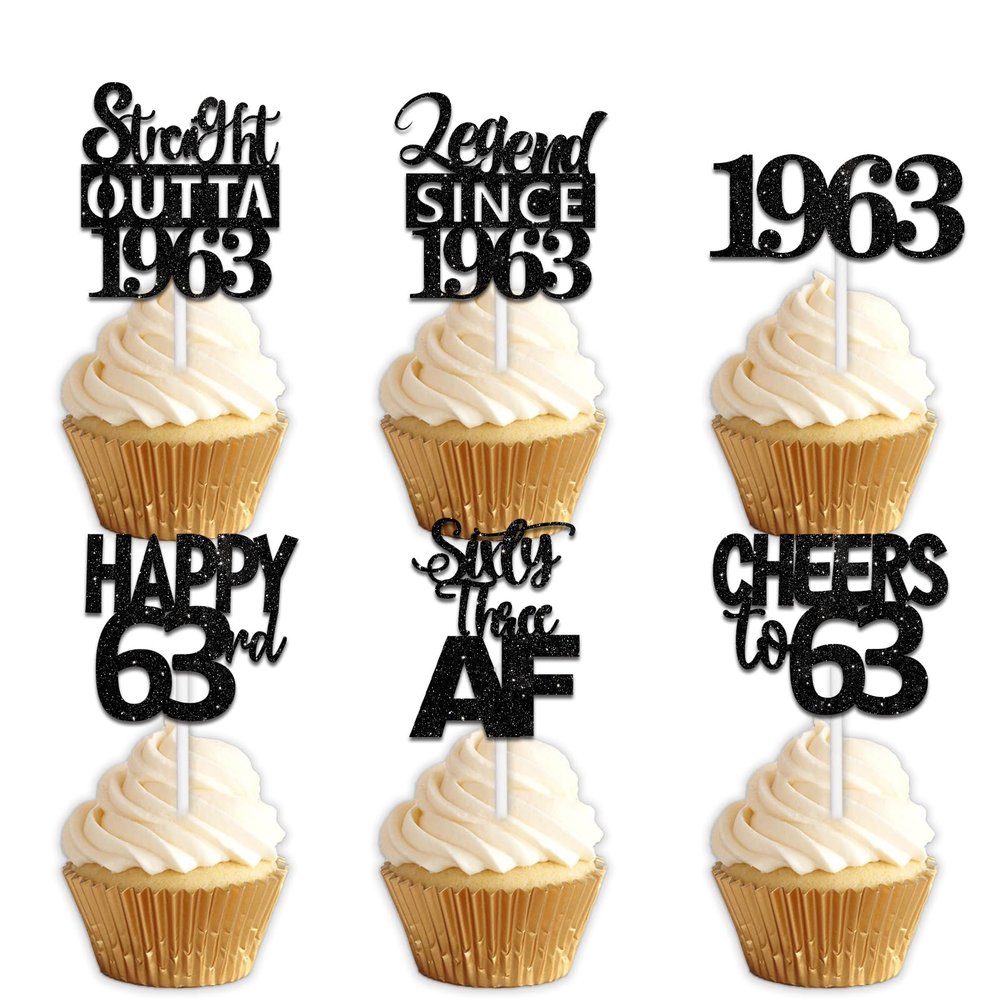 18pcs Black Glitter Dessert Cupcake Pick for Straight Outta 1963 Legend Since 1963 Theme Decor Supplies Men Happy 63th Birthday Party Decoration
