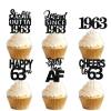18pcs Black Glitter Dessert Cupcake Pick for Straight Outta 1963 Legend Since 1963 Theme Decor Supplies Men Happy 63th Birthday Party Decoration