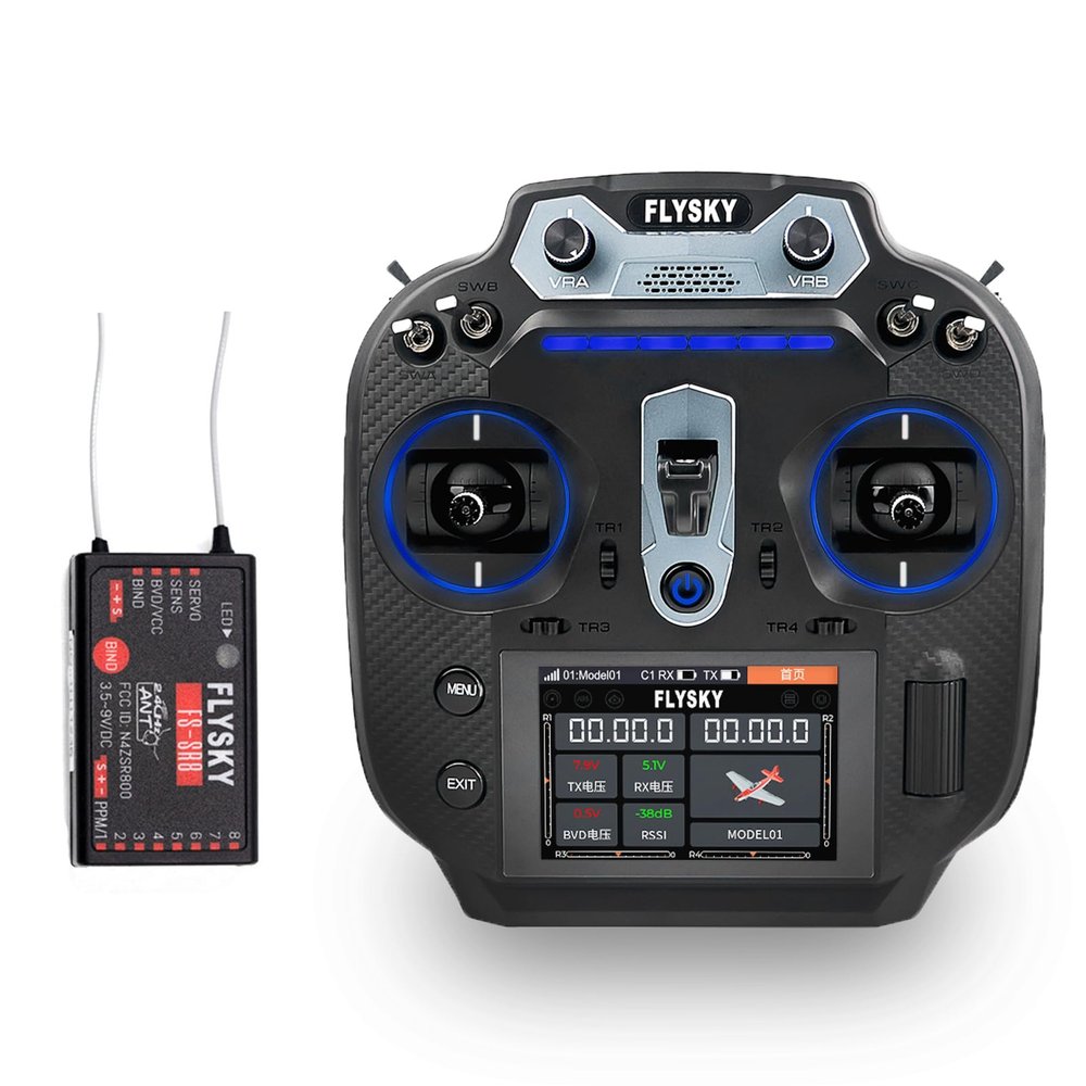 Authticar Flysky FS-ST16 Pro Radio Transmitter & FS-SR8 8CH Receiver Combo, 3.5" IPS Screen, Dual Band 2.4G/900MHz, Hall Effect Gimbals, OpenTX System, for Airplane, FPV, RC Car (Left Hand Throttle)
