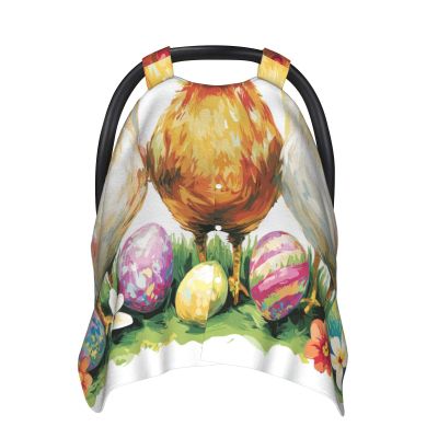 Vendhui Easter Three Playful Chickens Car Seat Covers for Babies, Infant Car Seat Canopy, Mom Nursing Breastfeeding Covers, Warm Carseat Canopy for Newborn