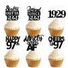 18pcs Black Glitter Dessert Cupcake Pick for Straight Outta 1929 Legend Since 1929 Theme Decor Supplies Men Happy 97th Birthday Party Decoration view 1