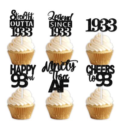 18pcs Black Glitter Dessert Cupcake Pick for Straight Outta 1933 Legend Since 1933 Theme Decor Supplies Men Happy 93rd Birthday Party Decoration
