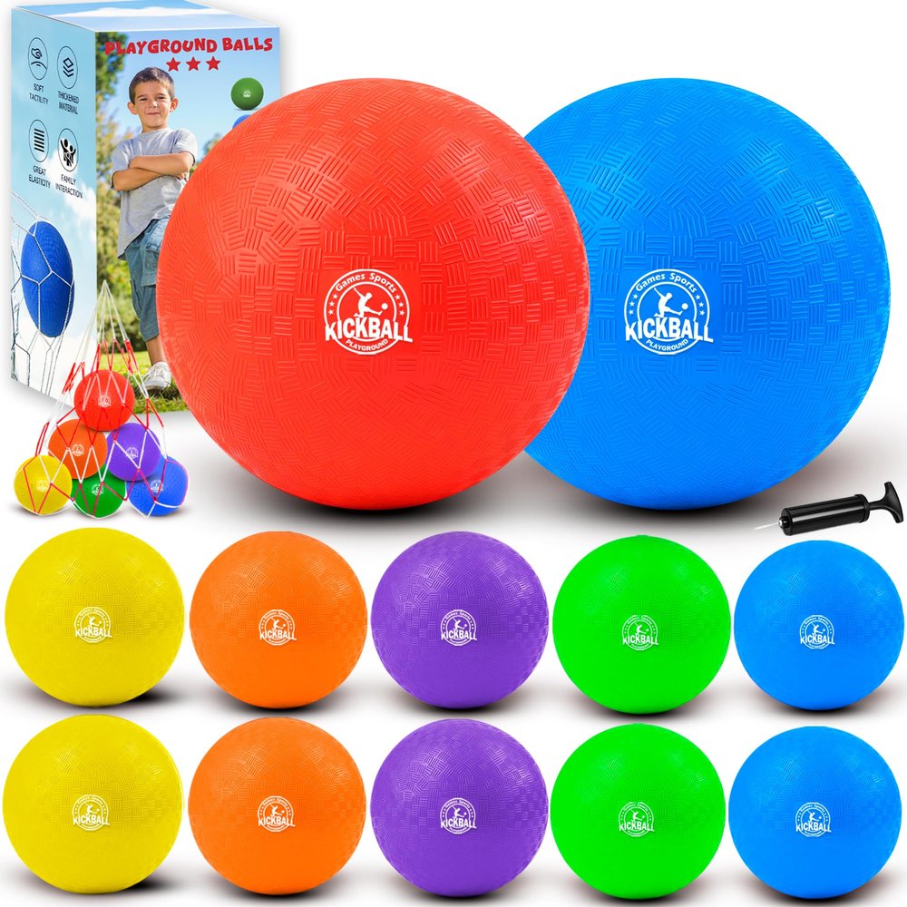 8.5 Inch Kickball Set, Dodgeballs 12 Pack, Playground Balls for Kids&Adults, Bouncy Balls Includes Pump and Storage Bag, Handball for Outdoor & Indoor Games, Boys and Girls Gift with Gift Box