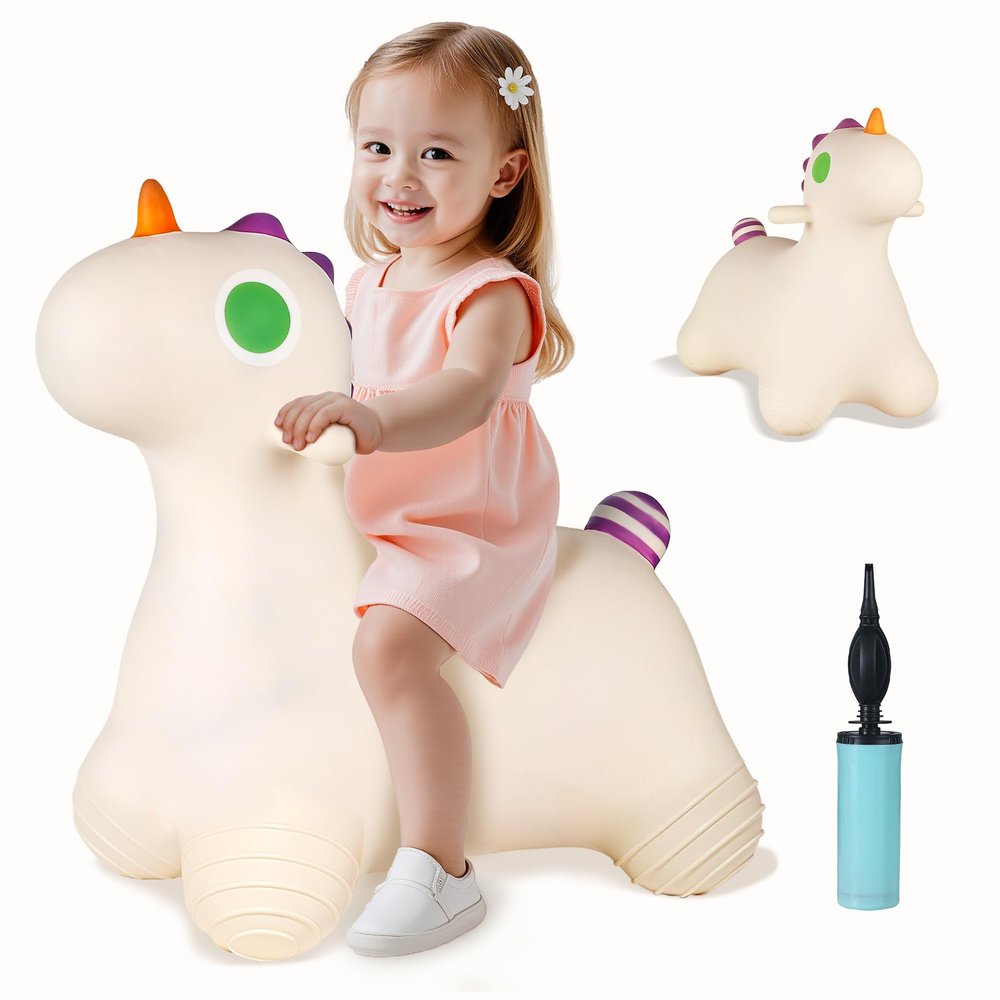 Bouncy Pals Unicorn Hopping Horse, Toddler Girls Inflatable Bouncing Animal Hopper Toy, Baby Indoor Ride on Bouncer, Kids Outdoor Activity Jump Toy, First Birthday Gifts for 18 24 Month 2 3 4 Year Old